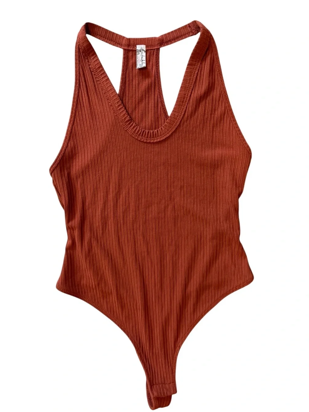 Free People Intimately Speed Dial Ribbed Bodysuit Rust Orange XS